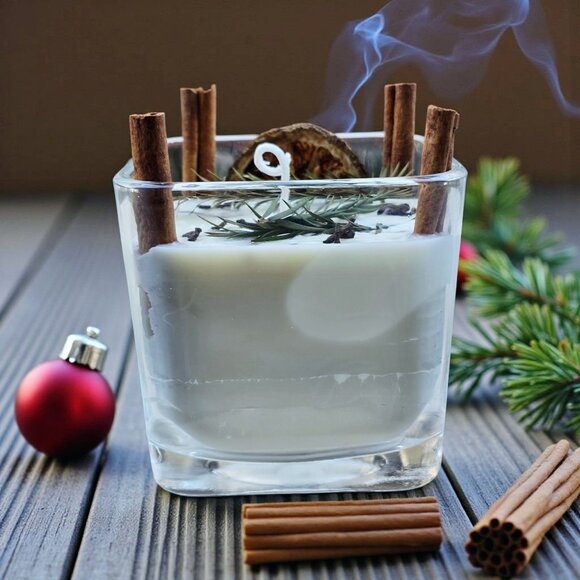 Winter Scented Candle ✦ Gingerbread Soy Wax ✦ Citrus Clove & Cinnamon Topper - Picture 1 of 5